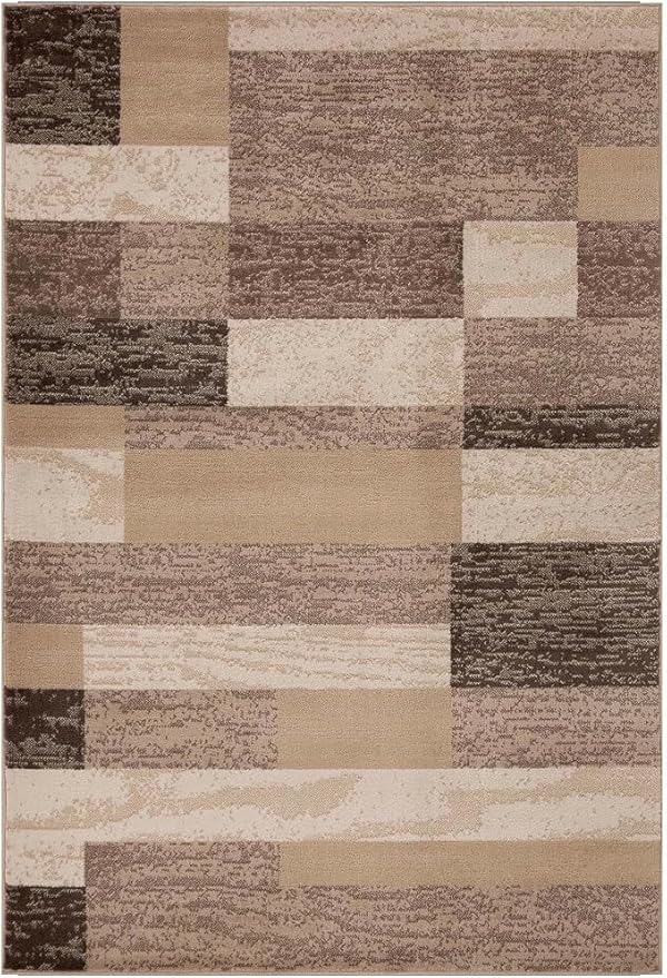 Superior Indoor Area Rug, Jute Backing, Plush Modern Rugs for Entryway, Kitchen Floors, Office Floor Cover, Color Block Rugs, Rockwood Collection, 7' x 9', Beige