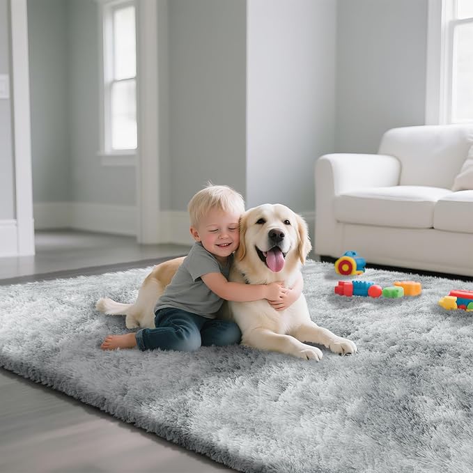 Fluffy Rug Shaggy Area Rug, Mottling Grey 8x10 Area Rugs for Living Room, Large Shag Area Rugs for Bedroom Kids Room Home Decor, Upgrade Anti-Skid Rectangular Fuzzy Rugs