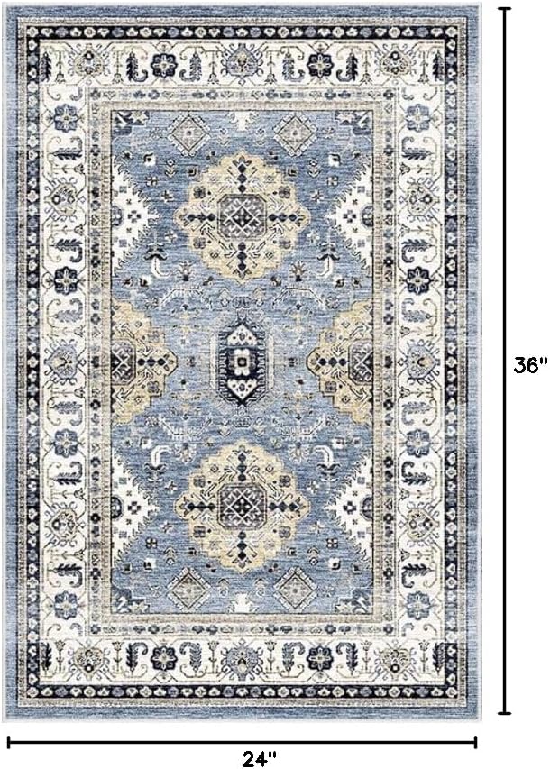 Dripex Vintage Collection Washable Area Rug - 2x3 Door Mat Small Entryway Rug Distressed Non-Slip Low-Pile Floor Carpet for Indoor Front Entrance Kitchen Bathroom Living Room Bedroom