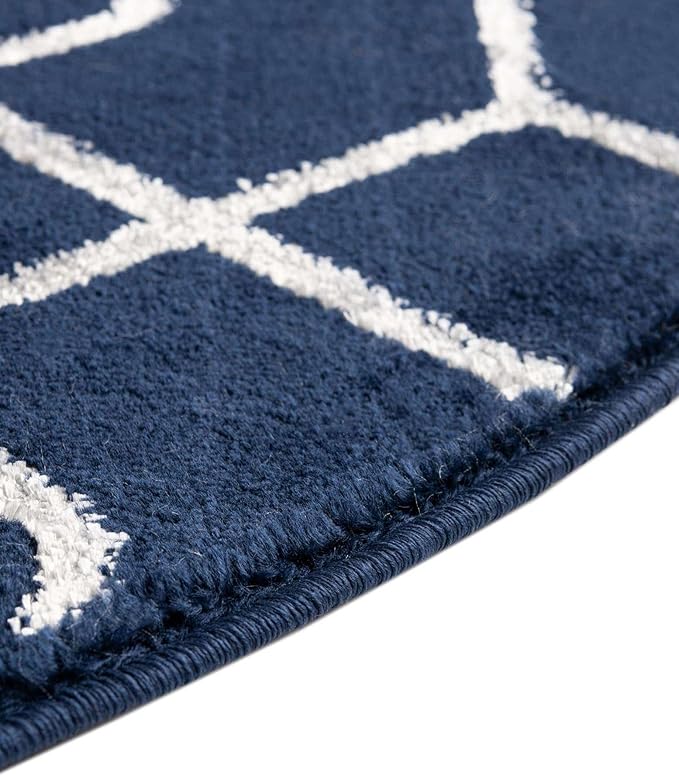 Unique Loom Glam Collection Area Rug - Trellis (4' 1' x 6' 1' Oval, Navy Blue Silver/ Silver)