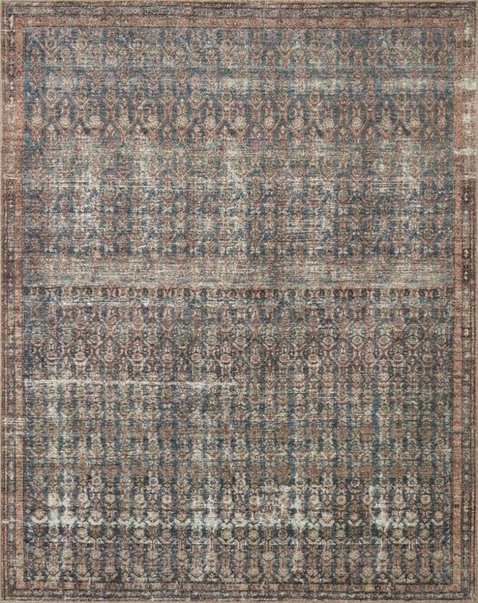 Loloi Amber Lewis Billie Collection, Ocean & Brick 2'-3" x 3'-9" Area Rug – Antique & Distressed Accent Rugs for Living Room, Bedroom, Entryway & Hallway, No Shed High Traffic Area Home Decor Rug