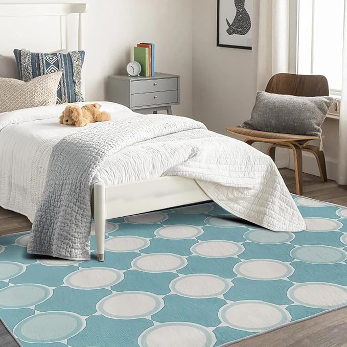 Aqua and White Rug, 3x5 Rug, Blue Rugs for Living Room Bedroom, Geometric Small Area Rug, Washable Rug Non Slip Soft Indoor Carpet, Kids and Pets Friendly, Aqua and White Home & Room Decor
