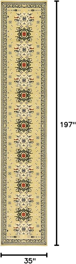 Unique Loom Taftan Collection Border Geometric Tribal Inspired Design Area Rug (3' 0 x 16' 5 Runner, Gold/ Gray)