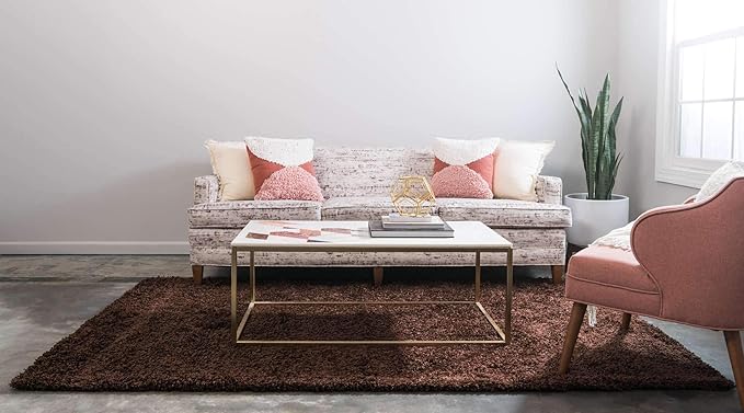 Unique Loom Solid Shag Collection Area Rug (7' 1" x 10' Rectangle, Chocolate Brown)