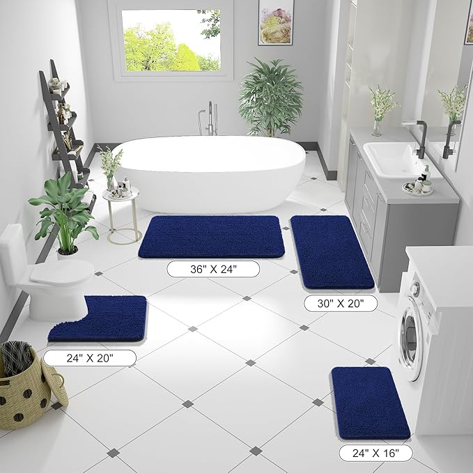 OLANLY Bathroom Rugs 36x24, Extra Soft Absorbent Chenille Bath Rugs, Rubber Backing Quick Dry, Machine Washable Bath Mats for Bathroom Floor, Tub and Shower, Home Decor Accessories, Navy