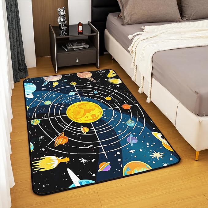 Outer Space 3 x 5 Area Rug Universe Solar System Rugs for Living Room | Cosmic Planet Washable Rug, Educational Learning Galaxy Carpet Indoor Floor Mat