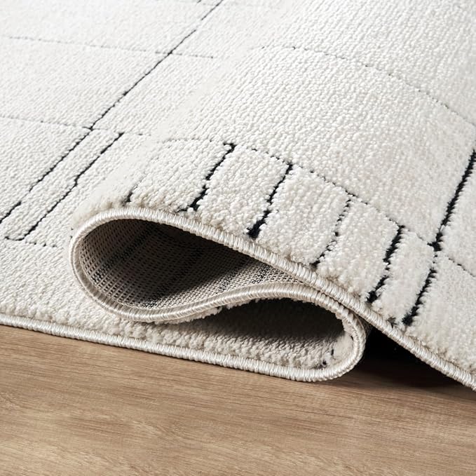 Abani Cream Area Rug – 4' x 6' – Oliver Collection – Geometric Linework Pattern – Non-Shedding, Easy to Clean – Durable for Living Room, Bedroom, or Office, Pet & Child Friendly