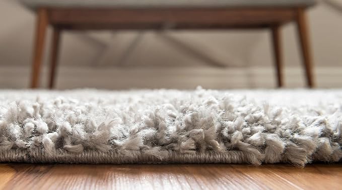 Unique Loom Davos Shag Collection Area Rug - Solid (5' 3" x 8' Oval, Sterling)
