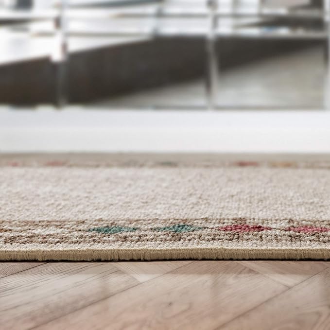 Antep Rugs Alfombras Modern Bordered 2x7 Non-Skid (Non-Slip) Low Profile Pile Rubber Backing Indoor Area Runner Rugs (Beige, 2' x 7')