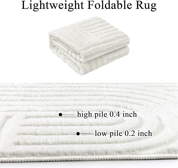 SHACOS Soft Cozy Fluffy Arch Pattern High Low Pile Area Rugs 3'x5' Non Slip Washable Scandinavian Minimalist Rug Modern Geometric Arc Carpet for Living Room Bedroom Dining Room, Cream White
