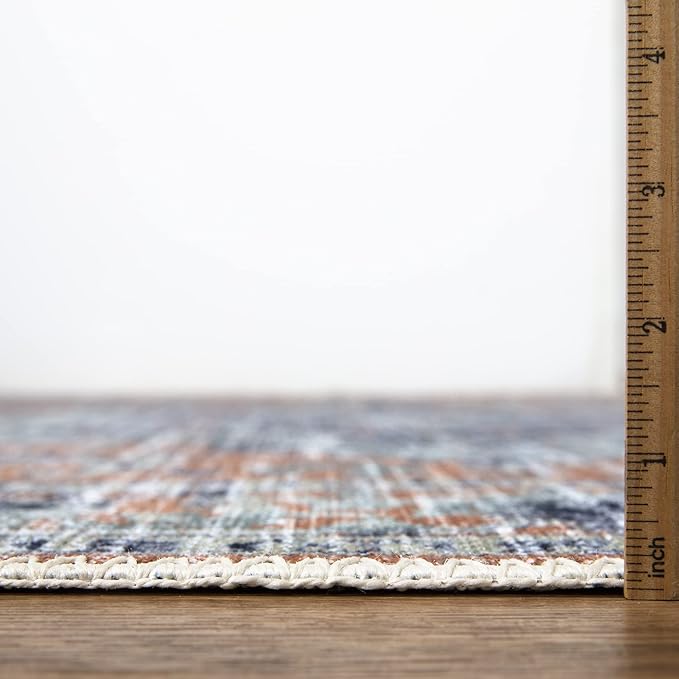 Bloom Rugs Washable Non-Slip 3' x 5' Rug - Peach/Blue Traditional Area Rug for Living Room, Bedroom, Dining Room, and Kitchen - Exact Size: 3' x 5'