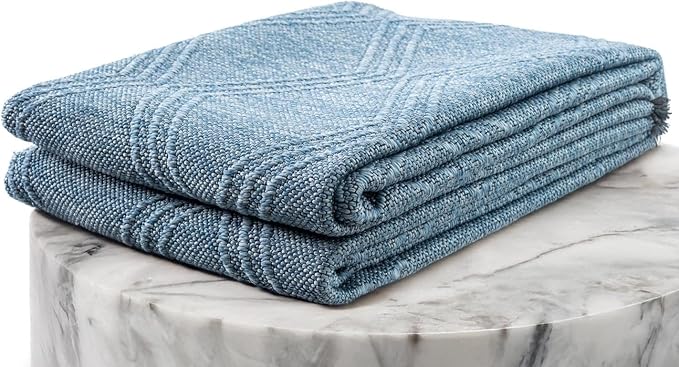 LUXE WEAVERS Modern Farmhouse Blue 8x10 Washable Area Rug, Anti-Slip Diamond Pattern Carpet