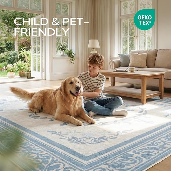SOULFUL Medium Pile 2x3 Entryway Rug - Cozy Soft Underfoot Small Area Rug - Mist Blue Boho Floral - Washable Non-Slip - Perfect for Hallway Kitchen Bedroom Bathroom Indoor Entrance