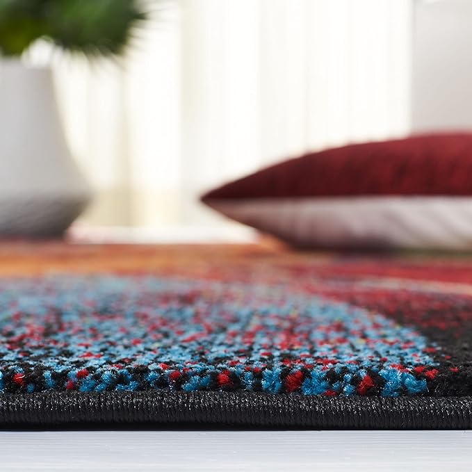 SAFAVIEH Glacier Collection Area Rug - 7'8" Square, Red & Green, Modern Abstract Design, Non-Shedding & Easy Care, Ideal for High Traffic Areas in Living Room, Bedroom (GLA126Q)