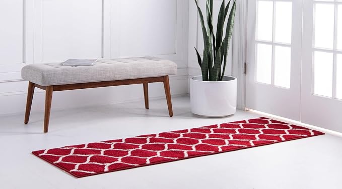Rugs.com Lattice Frieze Collection Rug – 2' x 6' Runner Red Medium Rug Perfect for Living Rooms, Large Dining Rooms, Open Floorplans