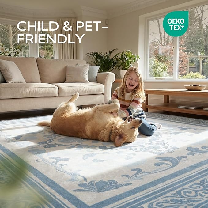 SOULFUL Medium Pile 2x3 Entryway Rug - Soft Foot Feel Small Area Rug - Mist Blue Boho Floral - Washable Non-Slip - Perfect for Hallway Kitchen Bedroom Bathroom Indoor Entrance