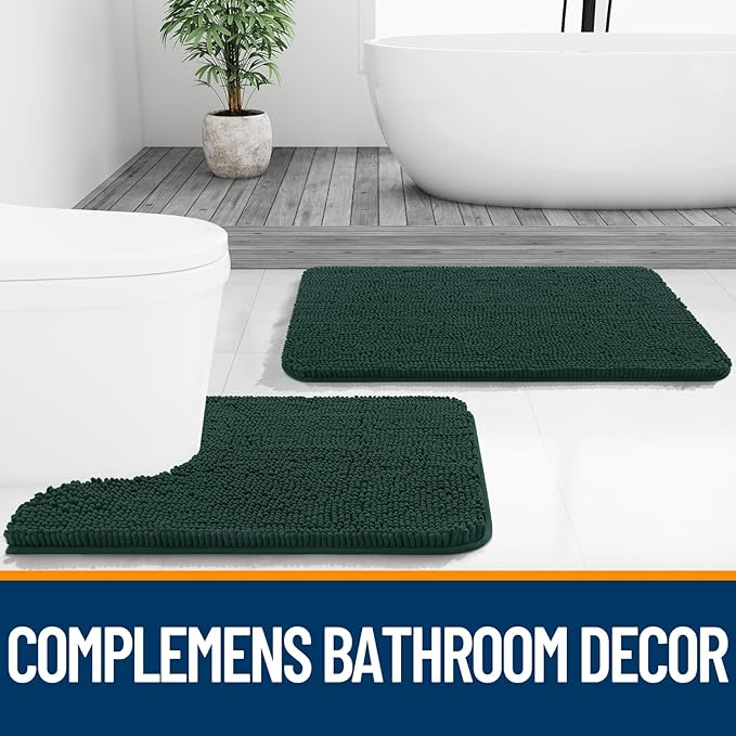 OLANLY Bathroom Rugs 40x32, Extra Soft Absorbent Chenille Bath Rugs, Rubber Backing Quick Dry, Machine Washable Bath Mats for Bathroom Floor, Tub and Shower, Home Decor Accessories, Blackish Green