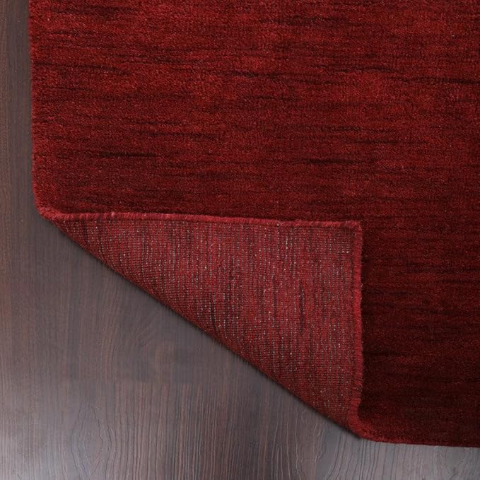 Hand Knotted Loom Wool ECO-Friendly Area Rugs - 2'8''x10', Runner, Red Color, Solid Plain Design, High Pile Thick Handmade Anti Skid Area Rugs for Living Room, Bed Room (L00111)