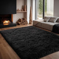 Zentavio Black Area Rugs for Living Room Bedroom 9x12 Large Men Room Carpet Fluffy Furry Shag Aesthetic Plush High Pile Floor Rug for Nursery Kids Room Dorm Home Decor