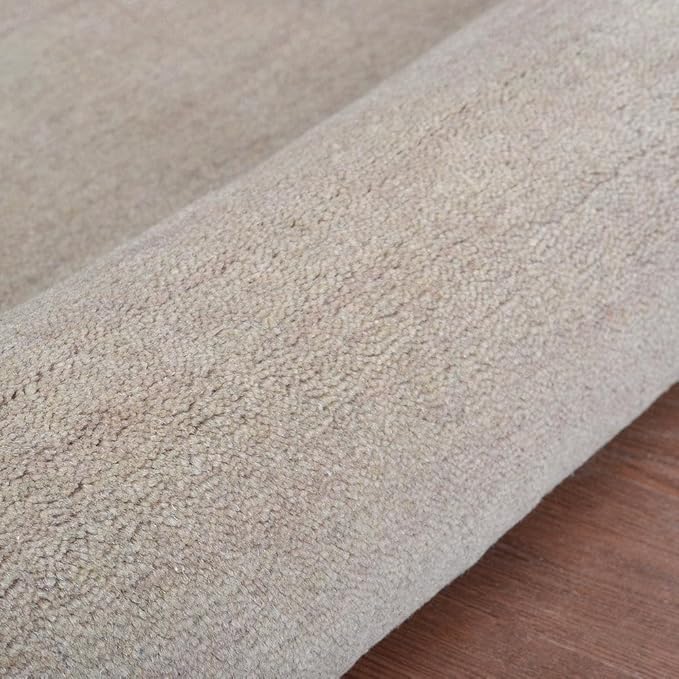 Hand Knotted Loom Wool ECO-Friendly Area Rugs - 5'7''x7'10'', Rectangle, Beige Color, Solid Plain Design, High Pile Thick Handmade Anti Skid Rugs for Living Room (L00111)