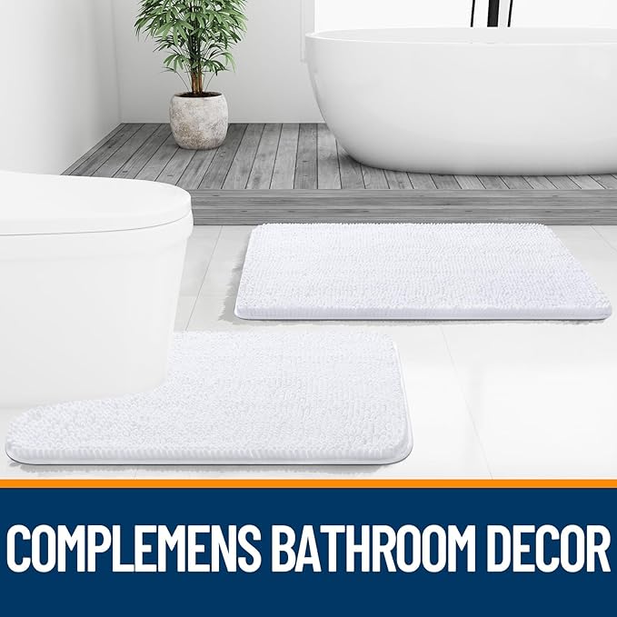 OLANLY Bathroom Rugs 24x16, Extra Soft Absorbent Chenille Bath Rugs, Rubber Backing Quick Dry, Machine Washable Bath Mats for Bathroom Floor, Tub and Shower, Home Decor Accessories, White