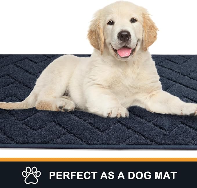 PURRUGS Dirt Trapping Door Mat 32" x 70", Non-Slip Machine Washable Entry Rug, Shoe Scraper, Dog Doormat, Super Absorbent Welcome Mat for Front & Back Door, Muddy Wet Shoes & Paws, Navy Blue
