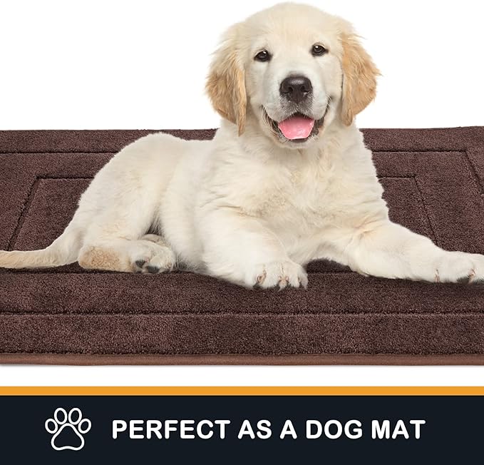 PURRUGS Dirt Trapping Door Mat 20" x 31.5", Non-Slip/Skid Machine Washable Entryway Rug, Dog Doormat, Super Absorbent Welcome Mat for Muddy Wet Shoes and Paws, Brown