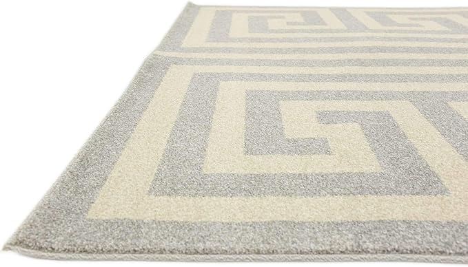 Unique Loom Athens Collection Classic Geometric Modern Border Design Area Rug (7' 0 x 10' 0 Rectangular, Gray/ Beige)