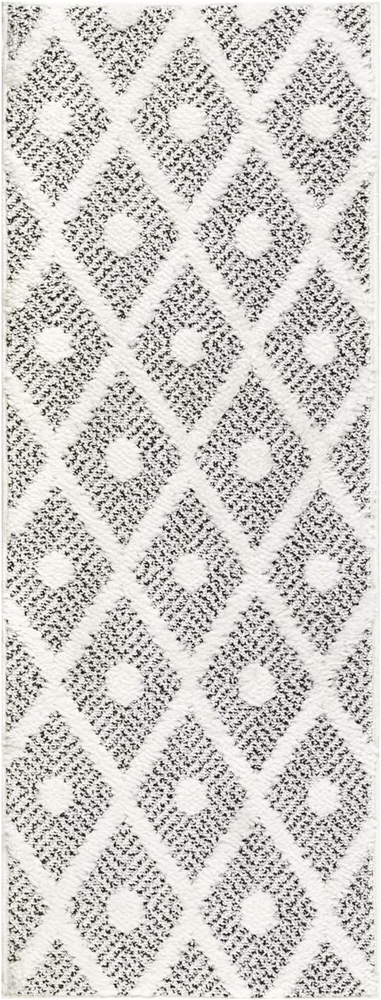 Antep Rugs Palafito 2x5 Geometric Shag Diamond High-Low Pile Textured Indoor Area Rug (Gray, 2' x 5')