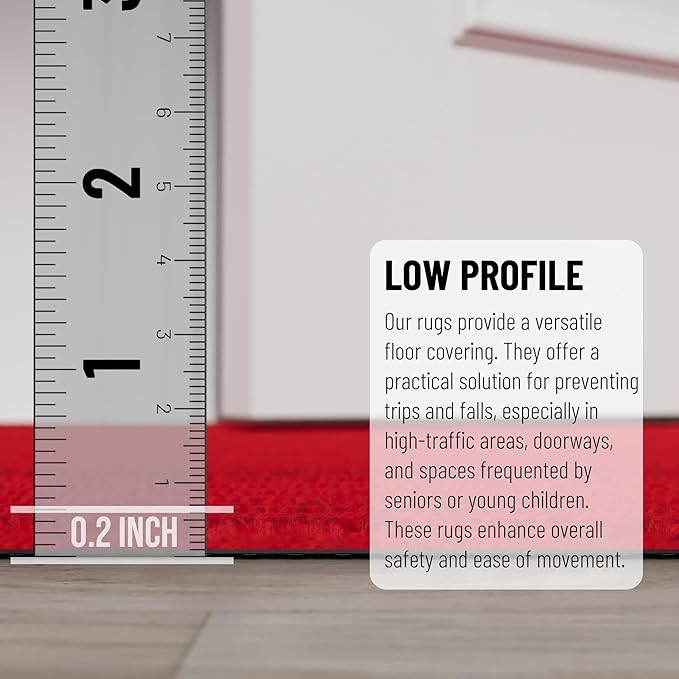 Ottomanson 6'6" x 39' Hallway Runner with Scraper Pile Extra Durable Non-Slip Rug Mat for Indoor & Outdoor Use - Ideal for Kitchen, Entryway, Patio & Garage - High-Traffic Carpet, Red