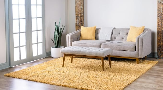 Unique Loom Davos Shag Collection Area Rug - Solid (5' 3" Square, Sun Yellow)