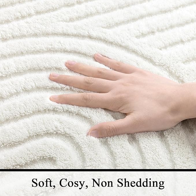 SHACOS Soft Cozy Fluffy Arch Pattern High Low Pile Rugs 4'x6' Non Slip Washable Scandinavian Minimalist Rug Modern Geometric Arc Carpet for Living Room Bedroom Dining Room, Cream White