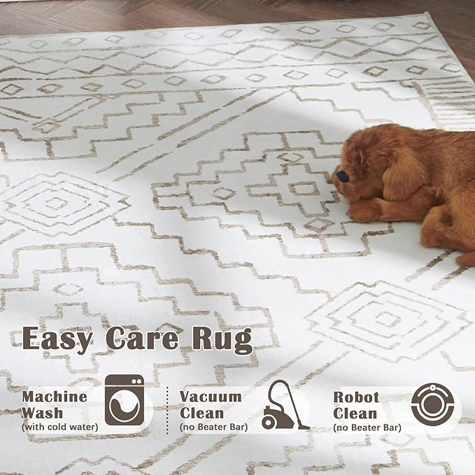 jinchan Hallway Runner Rug 3x7 - Moroccan Kitchen Machine Washable Runner Rug Modern Geometric Soft Faux Wool Ultra-Thin Low-Pile Non-Slip Carpet for Laundry Room Bedroom Farmhouse (3x7ft, Taupe)