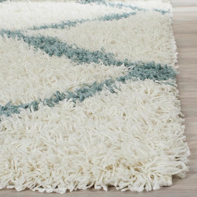 SAFAVIEH Dallas Shag Collection Runner Rug - 2'3" x 12', Ivory & Light Blue, Trellis Design, Non-Shedding & Easy Care, 1.5-inch Thick Ideal for High Traffic Areas in Living Room, Bedroom (SGD257J)