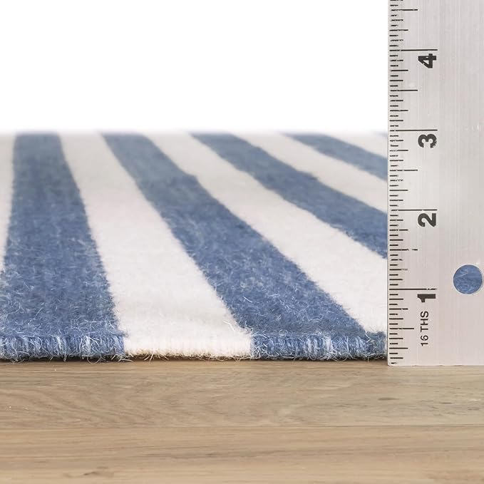Home Conservatory Ladder Stripe Navy/Ivory Handwoven Wool 2.5 X 8 Feet, Blue/Ivory Stripe Pattern