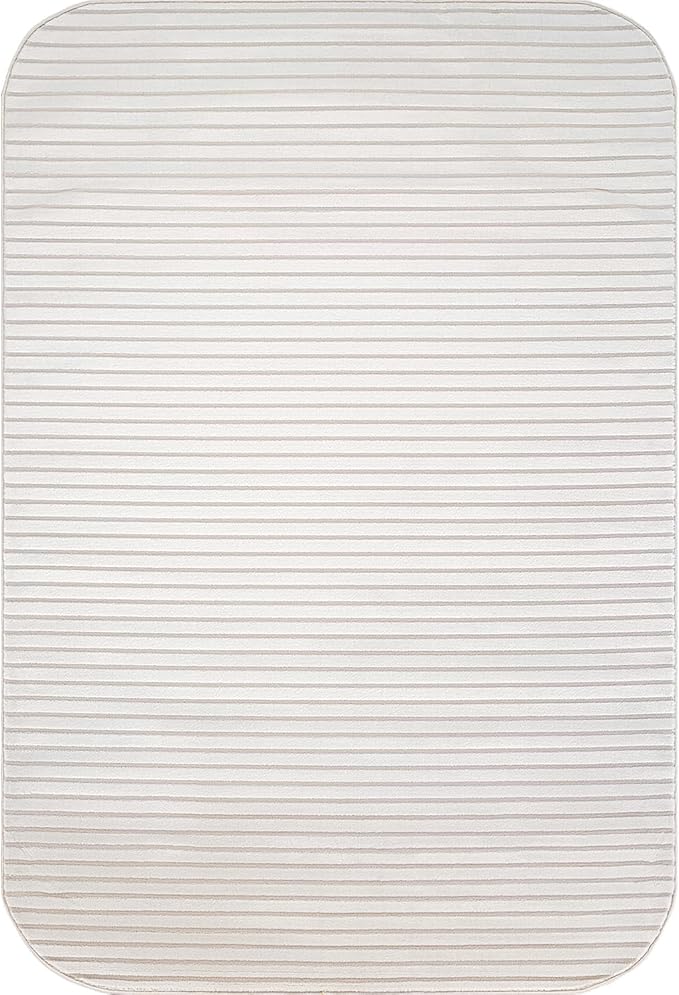 Beverly Rug Modern Geometric Area Rug 5x7 Low-High Pile Durable Soft Abstract Striped Indoor Rugs for Living Dining Room Office Stain Resistant Non Shedding Casual Indoor Carpet Beige White 5 x 7