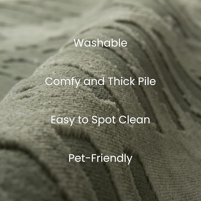 Revival Rugs Shell 9'2"x12'2" Washable Area Rug for Living Room Bedroom - 100% Recycled Oeko-TEX Certified, Medium Pile, Green