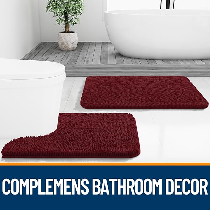 OLANLY Bathroom Rugs 70x24, Extra Soft Absorbent Chenille Bath Rugs, Rubber Backing Quick Dry, Machine Washable Bath Mats for Bathroom Floor, Tub and Shower, Home Decor Accessories, Burgundy