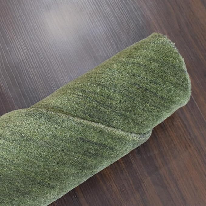 Hand Knotted Loom Wool ECO-Friendly Area Rugs - 8'x8', Octagon, Green Color, Solid Plain Design, High Pile Thick Handmade Anti Skid Area Rugs for Living Room, Bed Room (L00111)