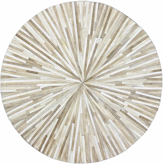 Faux Cowhide Round Area Rug | Non-Slip Leather Floor Carpet for Living Room, Bedroom, and Home Décor | Modern Stylish Accent Rug(Beige_4x4)