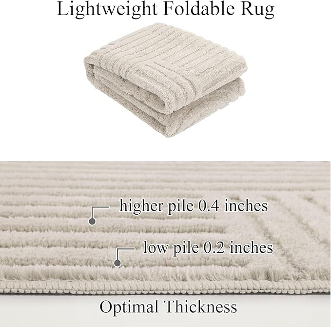 SHACOS Soft Cozy Fluffy Arch Pattern High-Low Pile Area Rugs 6'x9' Large Non Slip Washable Modern Geometric Rug Scandinavian Minimalist Carpet for Living Room Bedroom Dining Room, Beige