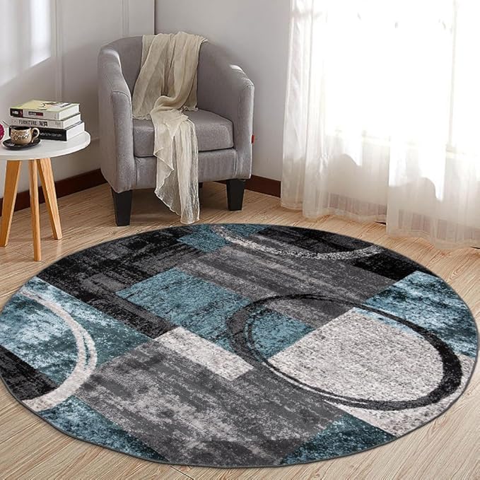 Rugshop Contemporary Abstract Circle Design Soft Round Area Rug 8' Gray