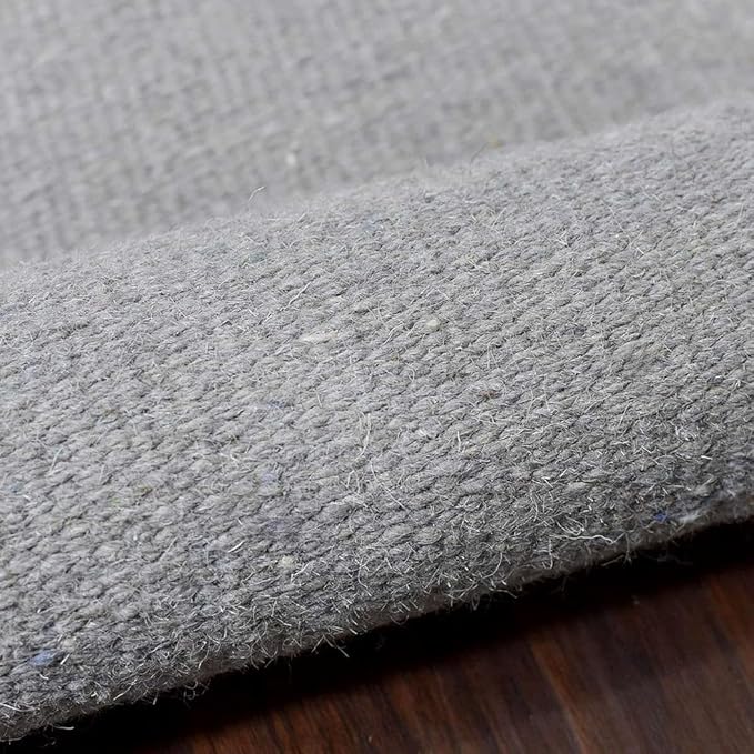 Rugsotic Carpets Hand Woven Flat Weave Kilim Wool ECO-Friendly Area Rugs - 4'x6', Rectangle Shape, Light Silver Color, Solid Plain Design, Low Pile Handmade Rugs for Living Room (D00111)
