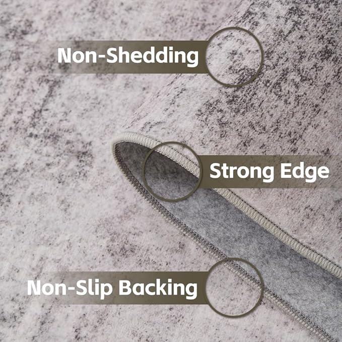 Area Rug 9x12 Washable Rug Beige for Living Room, Dining Room, Bedroom, Large Carpets, Non Slip & Non-Shedding Low Pile Vintage Print Rug for Home Office Decor
