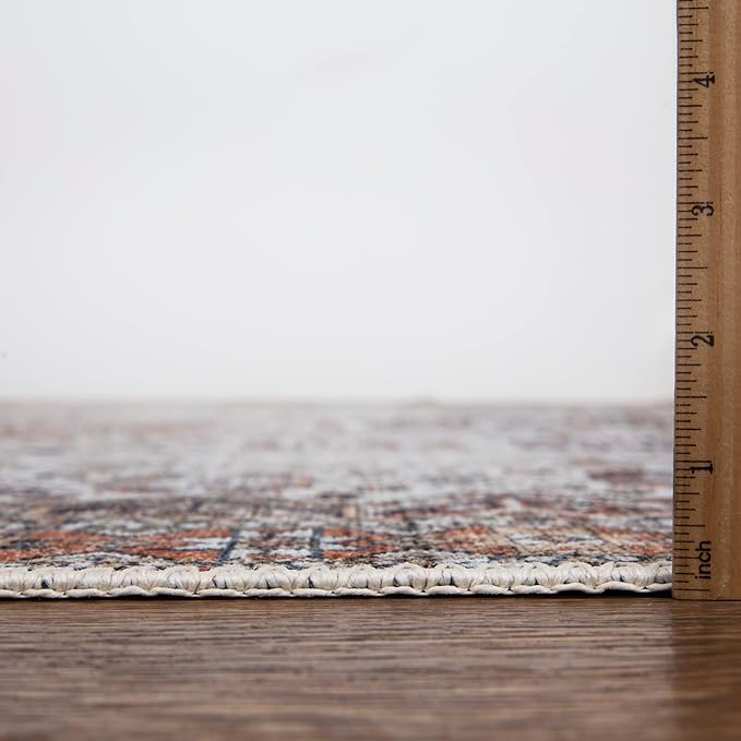 Bloom Rugs Washable Non-Slip 6' x 9' Rug - Sand/Orange/Purple Traditional Medallion Area Rug for Living Room, Bedroom, Dining Room, and Kitchen - Exact Size: 6' x 9'