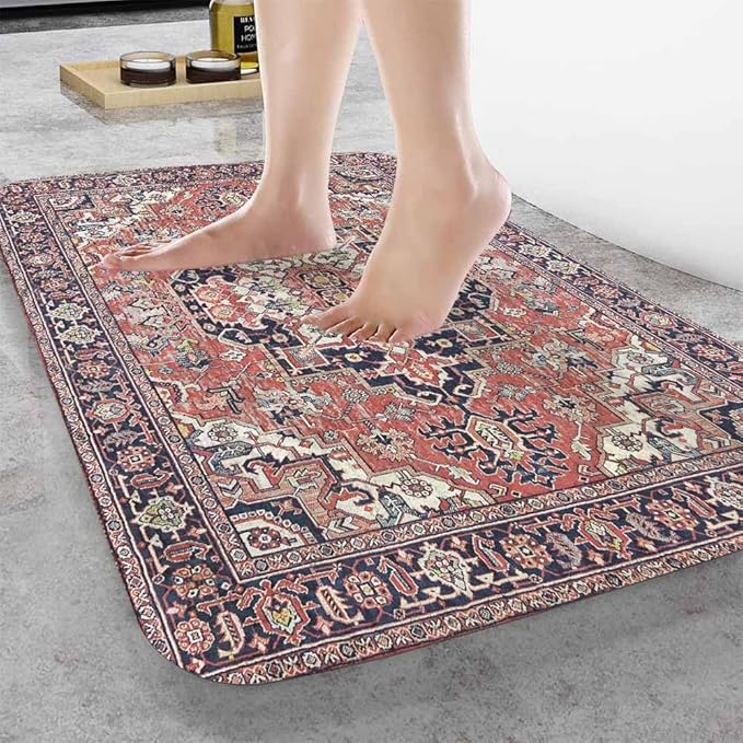 Old Carpet Texture Bathroom Mat Rugs Abstract Ornament Milky Blue Microfiber Faux Cashmere Thick Plush Bath Mat Non-Slip Water Absorbent Bath Carpet for Bathtub Bathroom Floor Tub 20 x 30 Inch