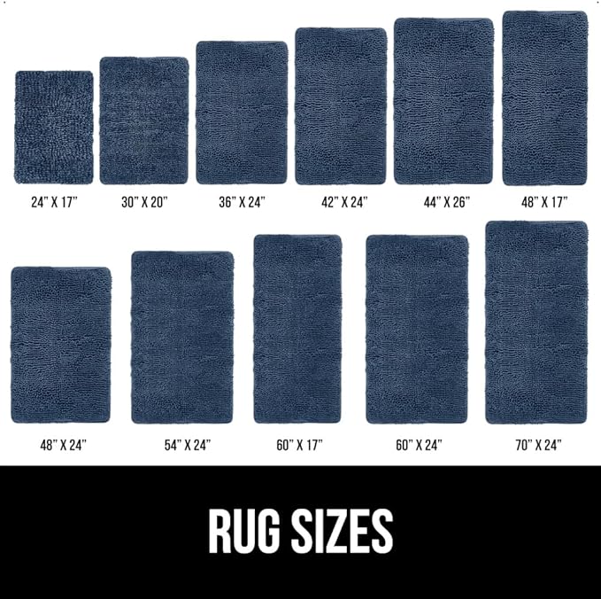 GORILLA GRIP Bath Rug Mat 54x24, Soft Absorbent Chenille, Quick Dry Microfiber Mats, Rubber Backing Washable Shower Floor Rugs, Bathmat Runner, US Designed Bathroom Home Decor Accessories Navy Blue