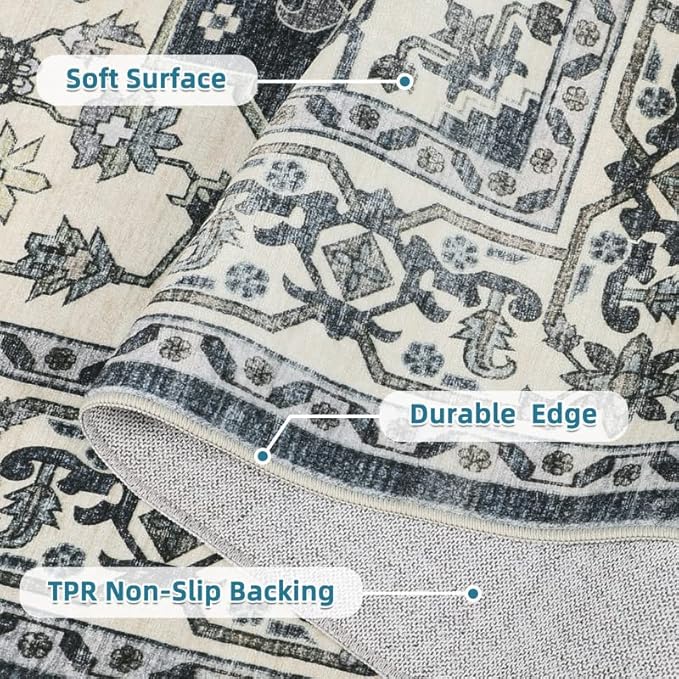 Dripex Vintage Washable Area Rug - 2x4 Indoor Door Mat Oriental Medallion Accent Throw Rug Distressed Foldable Non-Slip Low-Pile Bathroom Kitchen Rug for Entryway Laundry Room Living Room Bedroom