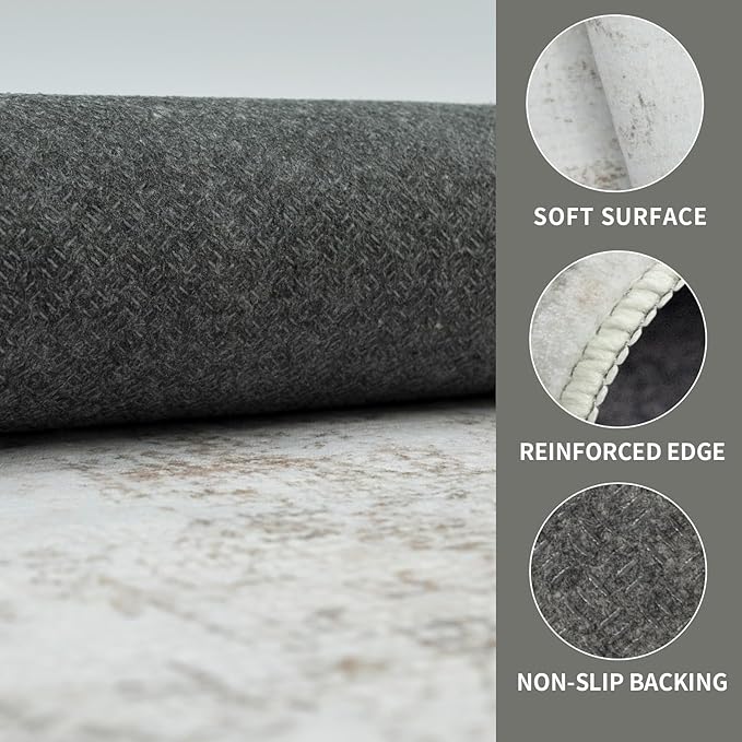 Washable 4×6 Area Rugs for Living Room, Vintage Floral Rug Soft Non Slip Stain Resistant Boho Carpet for Bedroom Dinning Room Kitchen Home Office 02 Beige