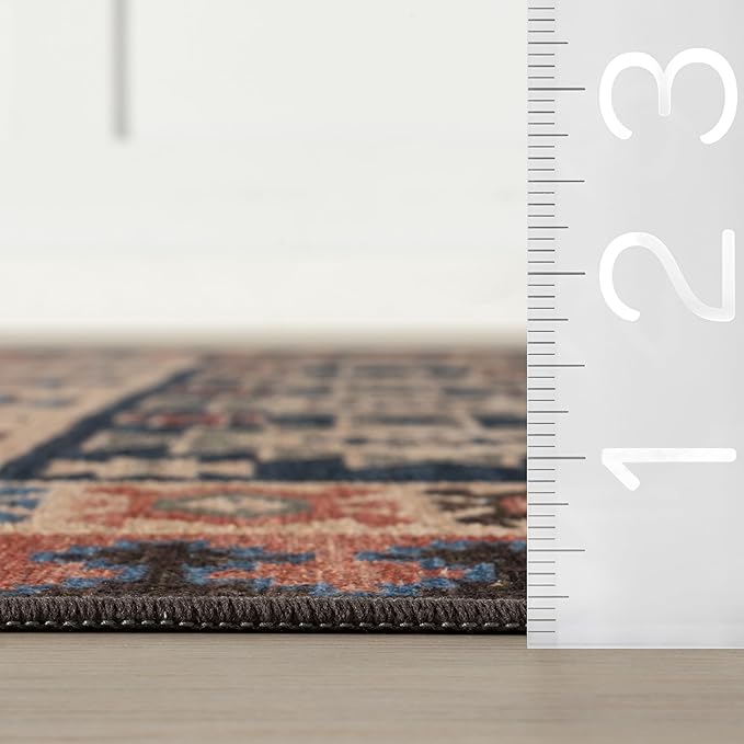 Dash & Albert Balsam Kilim Multi Machine Washable Rug, 7.5 X 9.5 Feet, Red Geometric Pattern